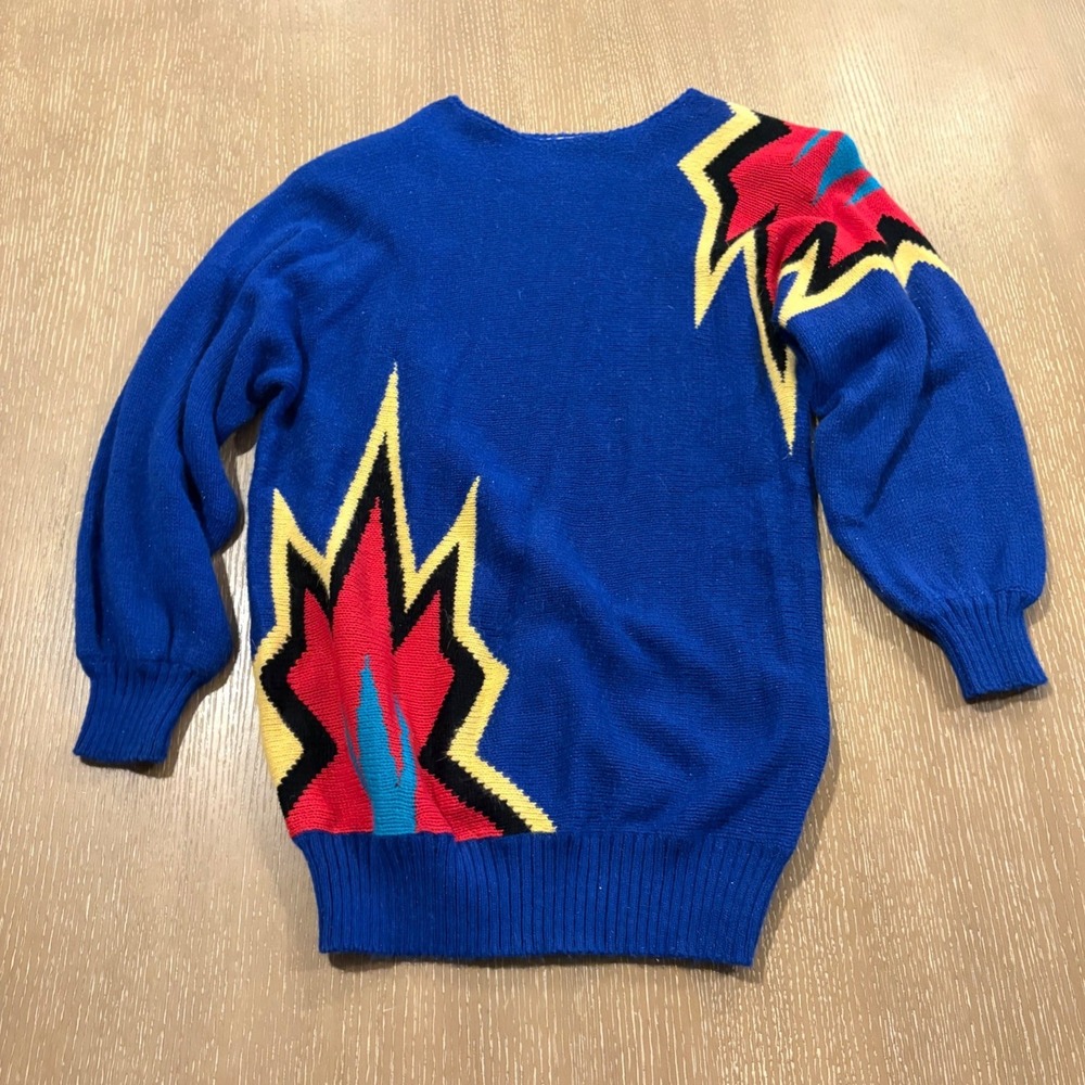 Vintage 80s MAORI BEE Crew Neck PulloverSweater Colorful Retro Star Medium 9-9.5